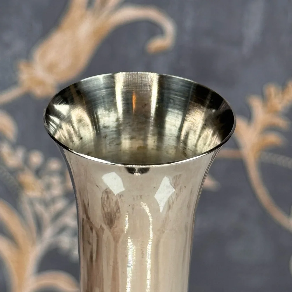 Vintage Silver Tone Bud Vase Weighted Fluted Base Trumpet Shape Estate